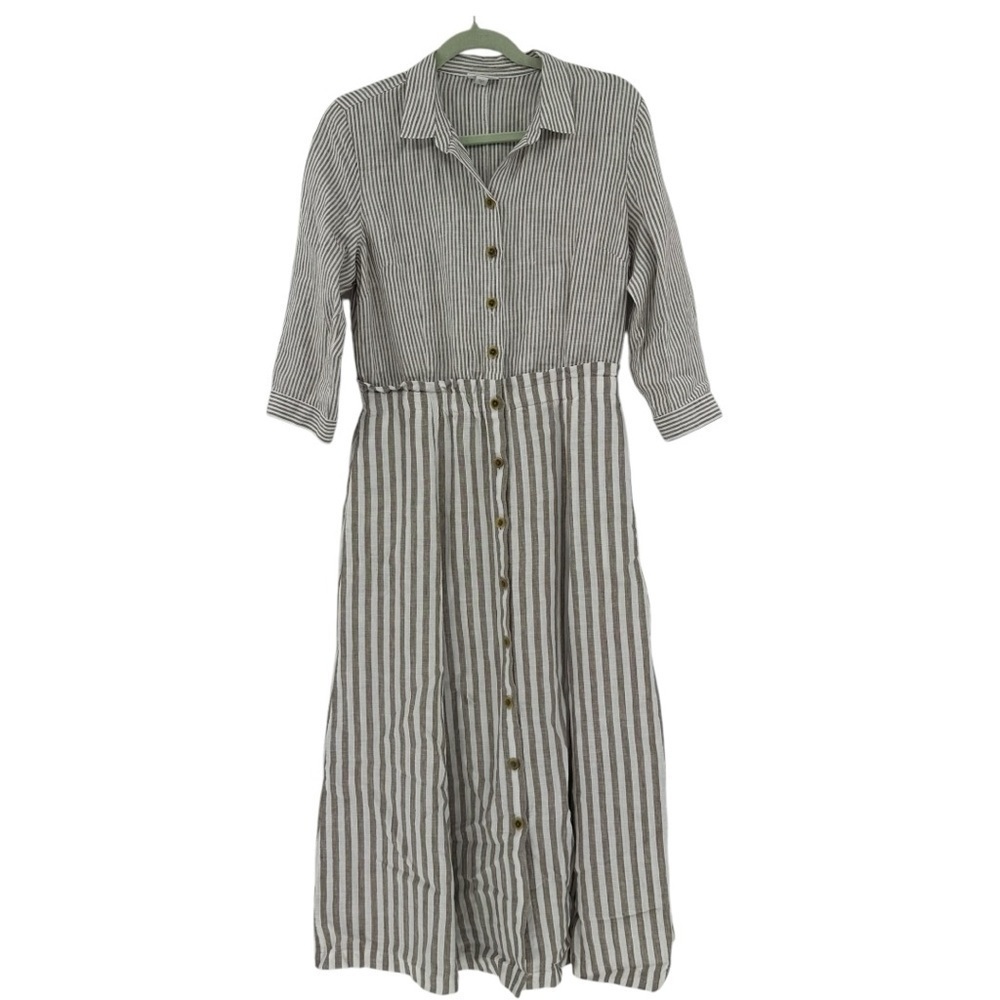 J.Jill 100% Linen Lagenlook Striped Button-Down Maxi Dress Size Small